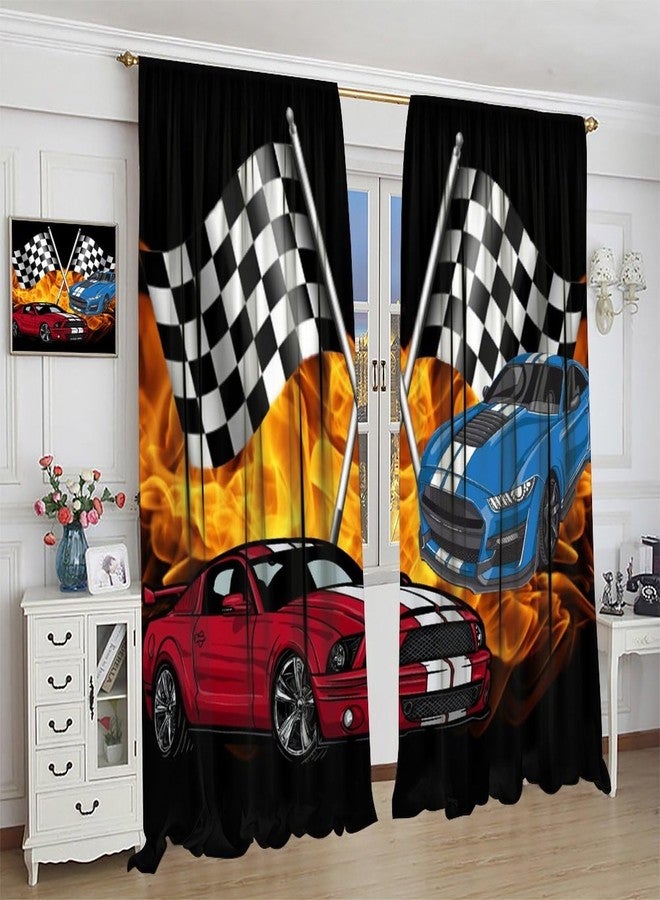 ستائر Fblifil Speed Racing Car Fire للأولاد، ستائر بجيب للعمود لغرفة النوم وغرفة المعيشة وغرفة الأطفال، مقاس 42 بوصة عرض × 45 بوصة طول - Image 5